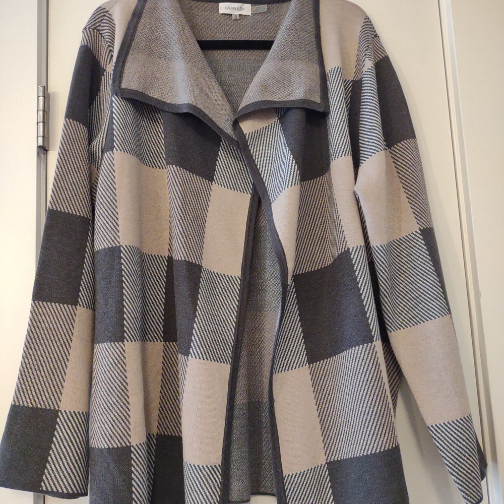 Calvin Klein Gray and Cream Cardigan Sweater